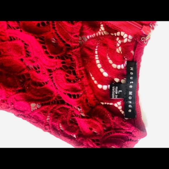 Haute Monde Sheer Floral Red Blouse Large - Picture 4 of 4